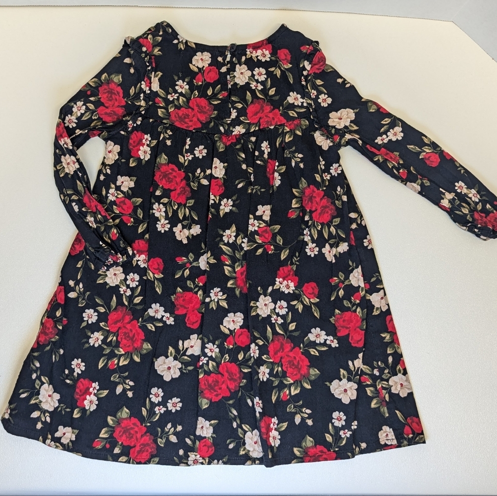 Old Navy Black and Red Floral Blossom Dress Long Sleeve 3T - Picture 2 of 8